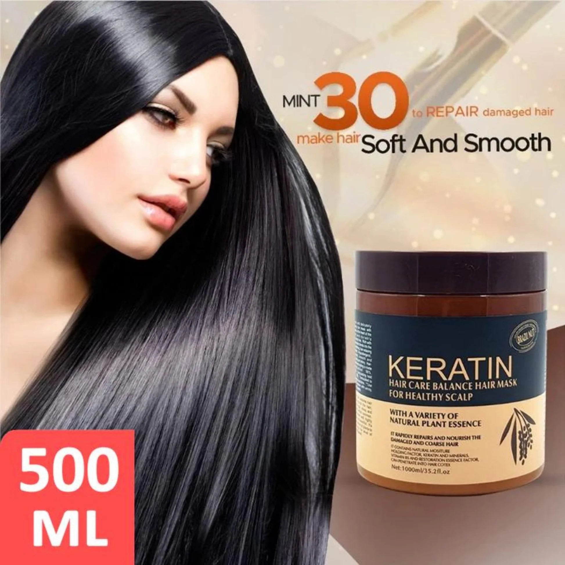 Keratin Hair Mask 500ml – Deep Repair Treatment for Dry, Damaged & Frizzy Hair | Smooth, Shiny & Strong Hair Care Mask