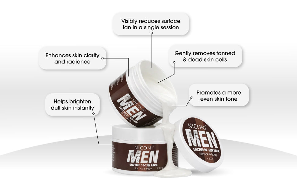 Niconi Men Enzyme De-Tan Pack for Face & Body | Professional De-Tan & Brightening Pack | Deep Cleansing Skin Care