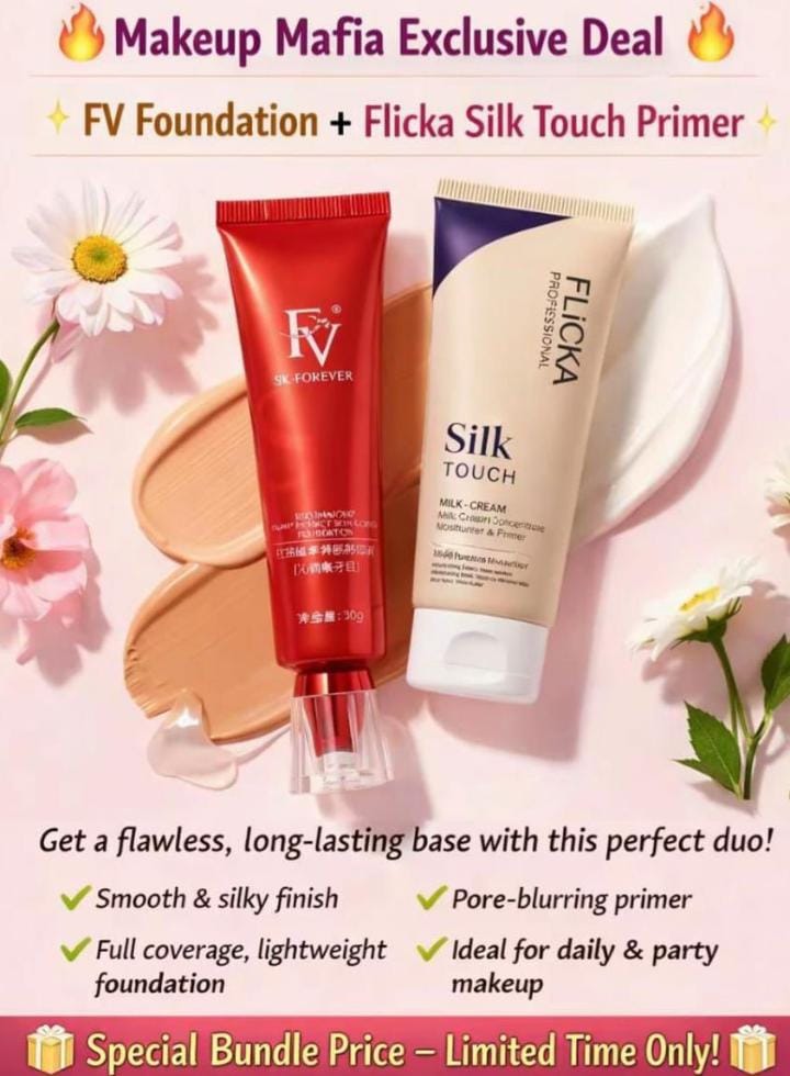 Special Offer 2 in 1 Makeup Deal – Flicka Silk Touch Priming Moisturizer & FV SK Forever Foundation Tube for Smooth, Long-Lasting Glow