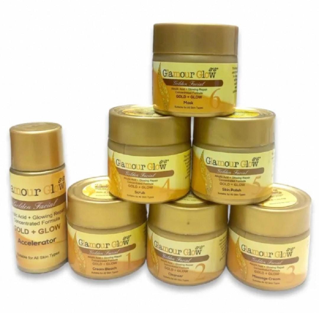 Glamour Glow 6 Steps 24K Gold Brightening & Glowing Facial Kit – Complete Gold Facial for Radiant, Hydrated & Smooth Skin | Suitable for All Skin Types