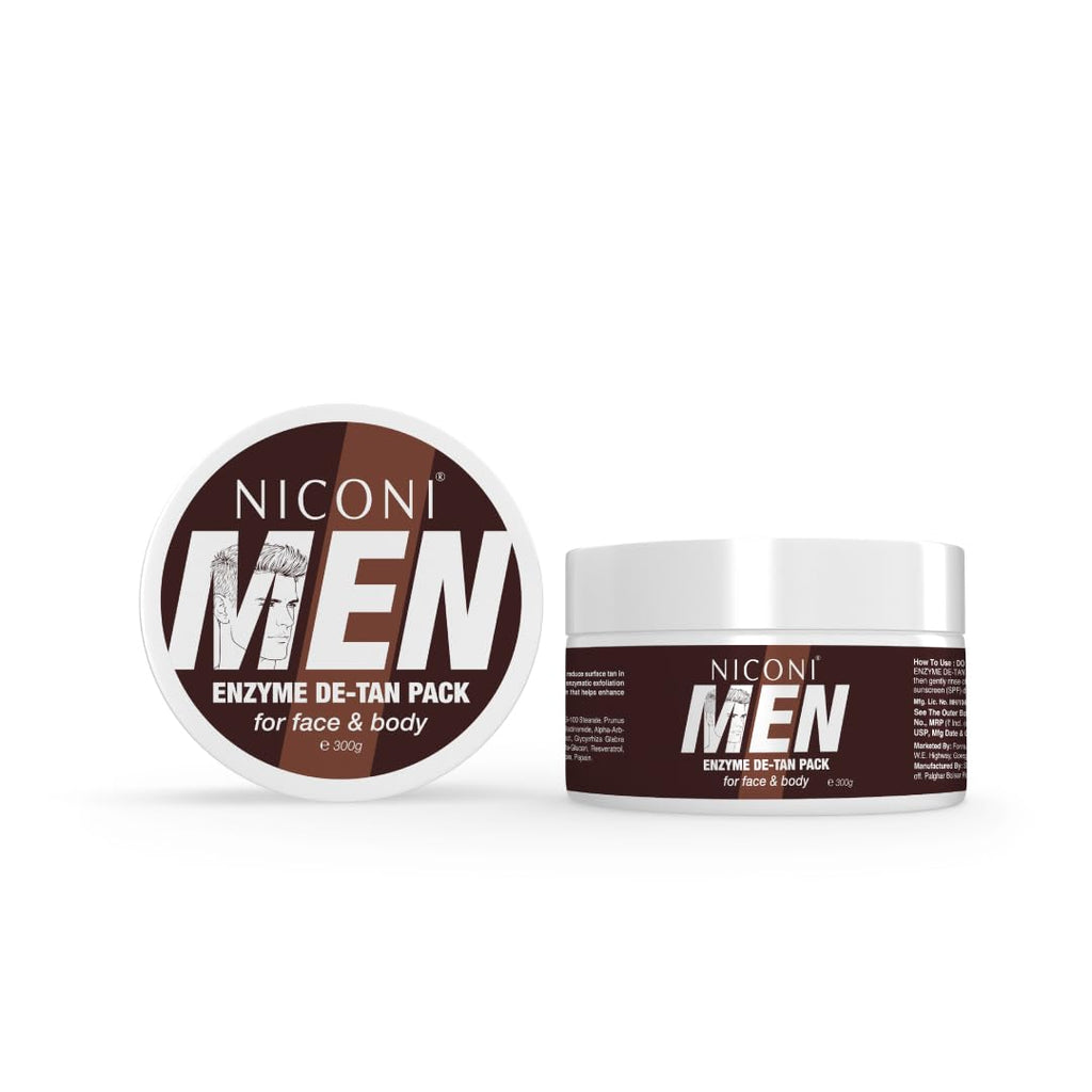 Niconi Men Enzyme De-Tan Pack for Face & Body | Professional De-Tan & Brightening Pack | Deep Cleansing Skin Care