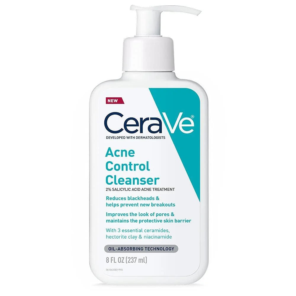 CeraVe Acne Control Cleanser – 2% Salicylic Acid Acne Treatment Face Wash with Niacinamide & Ceramides (Oil-Free)