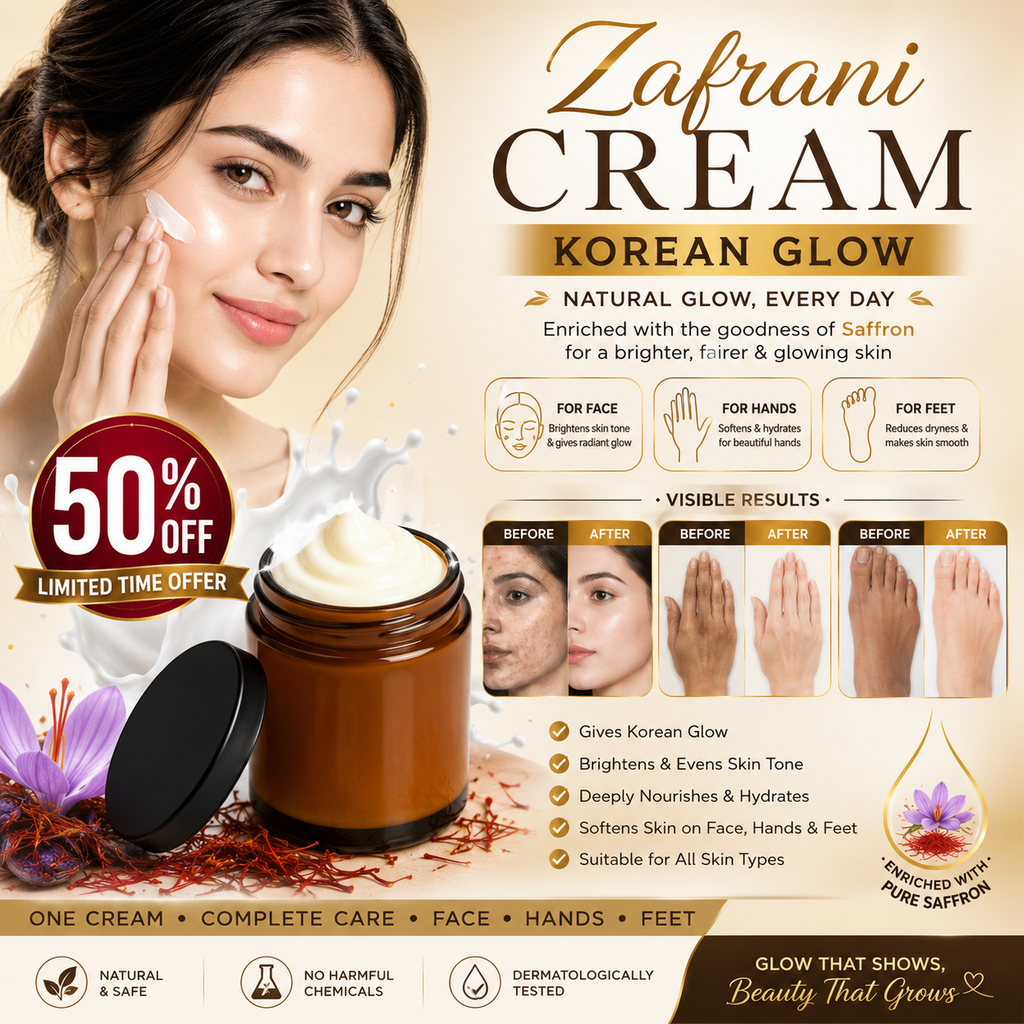 Zafrani Korean Glow Whitening Cream | Brightening Face Cream | Moisturizing & Glowing Skin Care Cream | Korean Beauty Cream