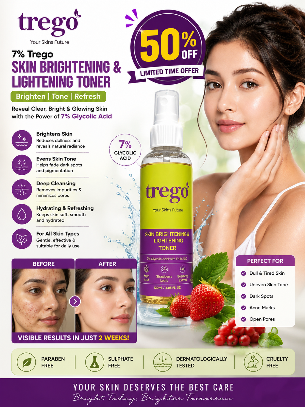 7% Trego Skin Brightening & Lightening Toner 120ml | Original Niacinamide Toner | Alcohol-Free Face Toner for Glowing Skin, Dark Spots & Uneven Skin Tone