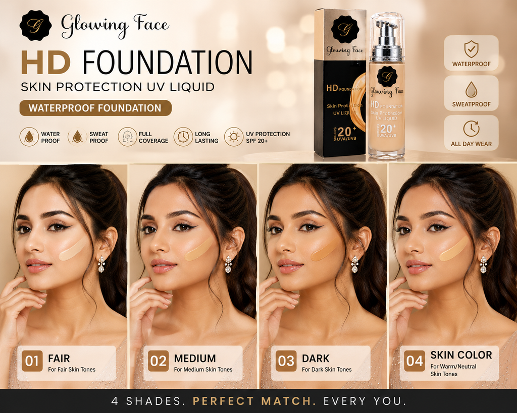 Glowing Face 24 Hours Full Coverage Waterproof Foundation | Long Lasting Matte Liquid Foundation | Smooth HD Makeup Base