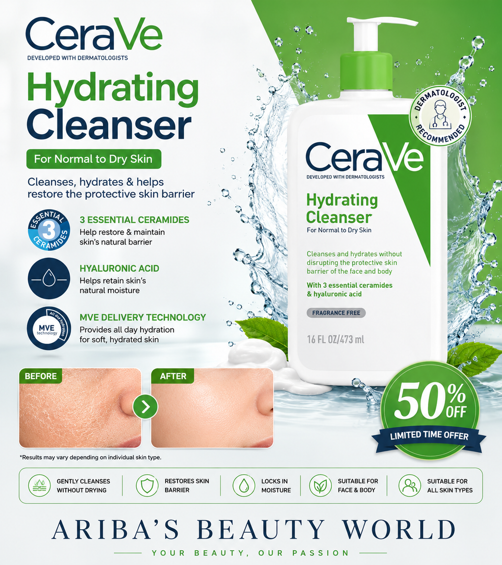 CeraVe Hydrating Cleanser for Normal to Dry Skin – Moisturizing Face Wash with Ceramides & Hyaluronic Acid