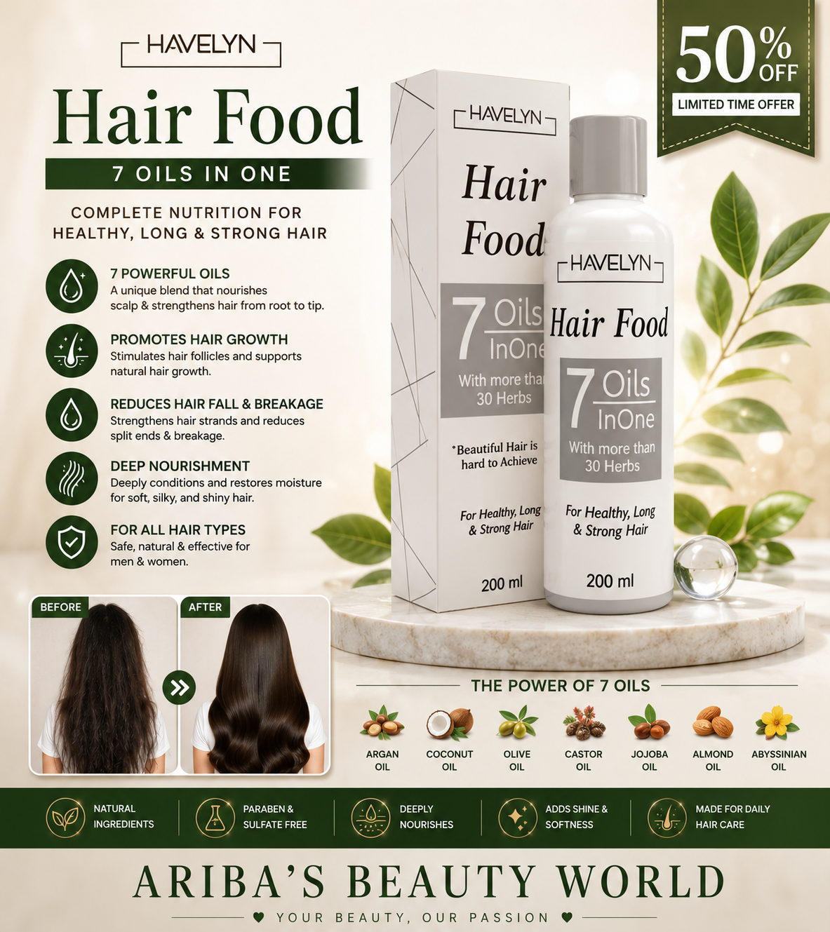 Havelyn Hair Food Oil – Deep Nourishing Hair Oil for Stronger, Thicker & Healthier Hair