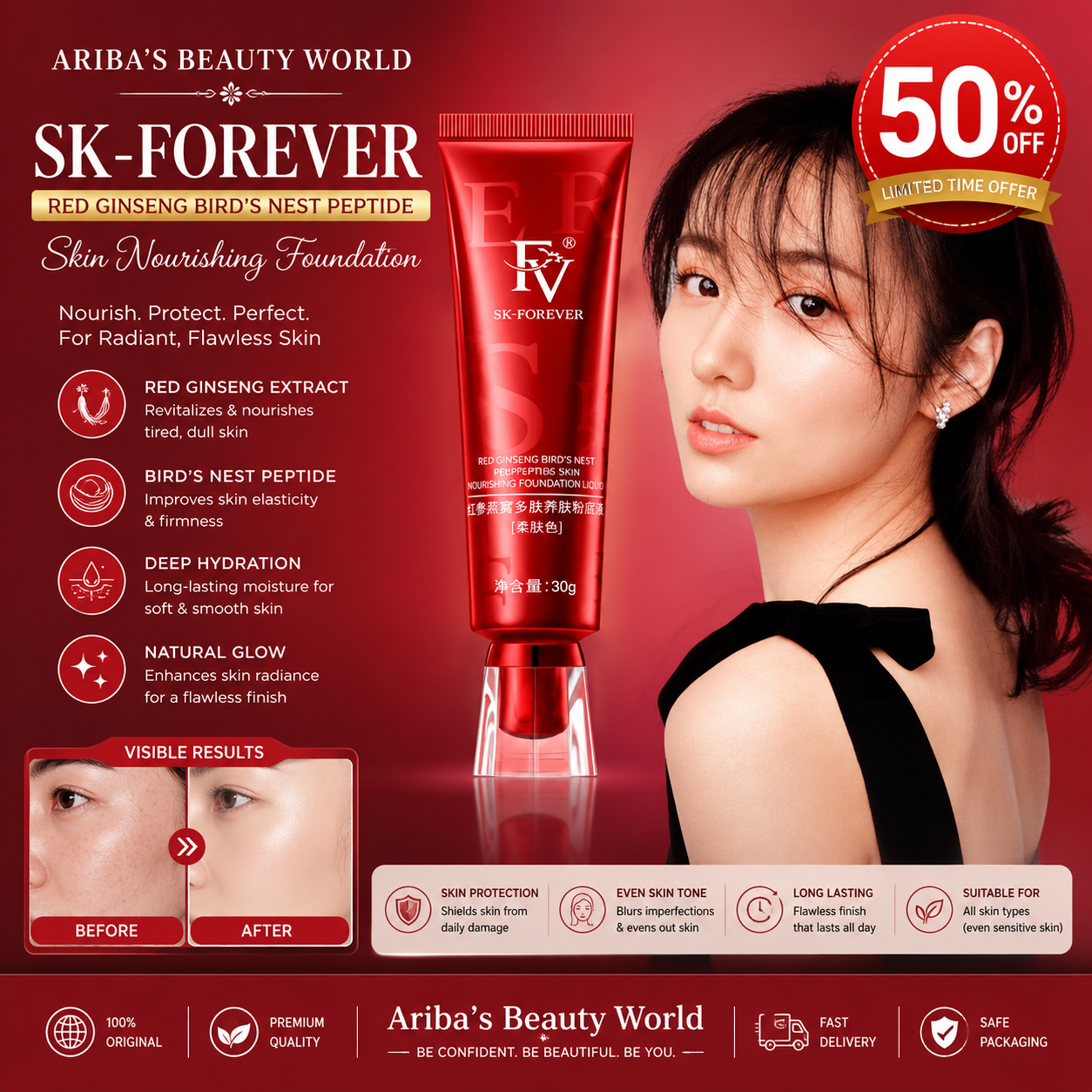 FV Foundation – Full Coverage Long-Lasting Liquid Foundation for Flawless, Matte Finish