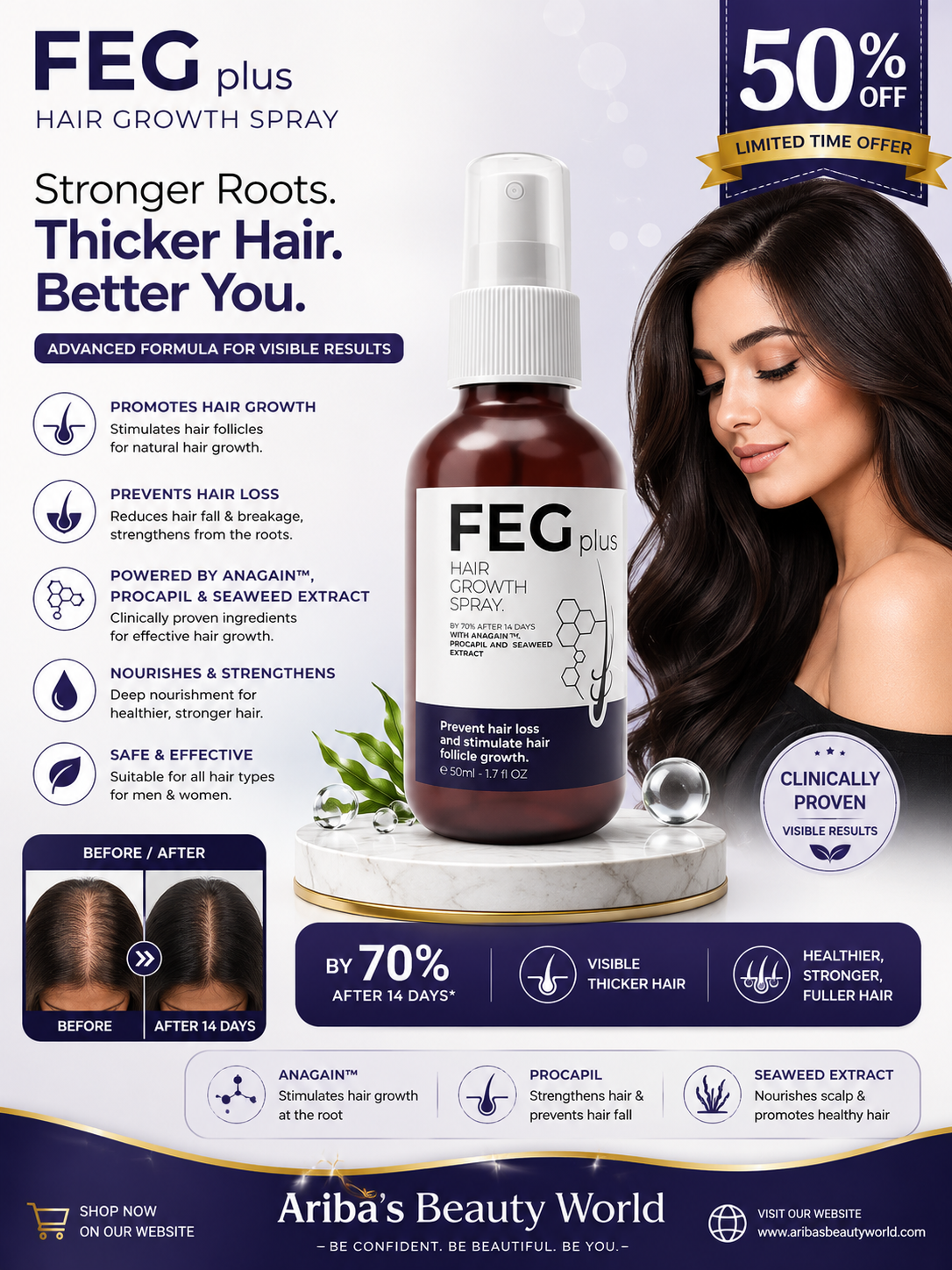 FEG Hair Growth Serum Spray – Advanced Hair Regrowth & Anti-Hair Loss Treatment for Thicker, Stronger Hair