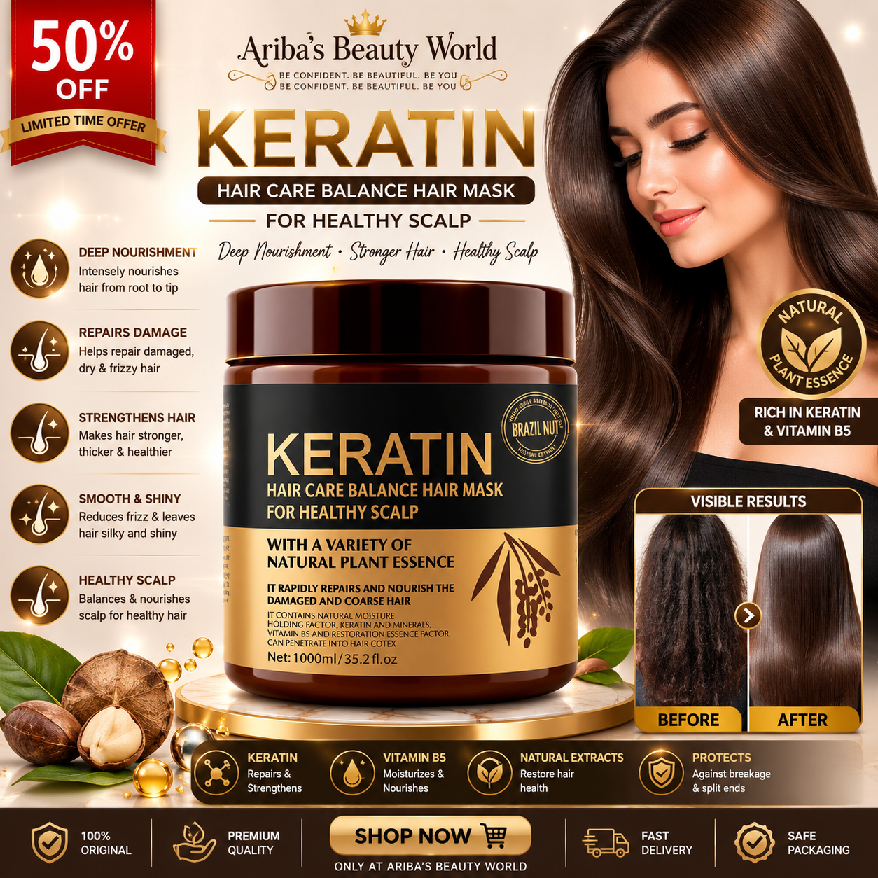 Keratin Hair Mask 500ml – Deep Repair Treatment for Dry, Damaged & Frizzy Hair | Smooth, Shiny & Strong Hair Care Mask