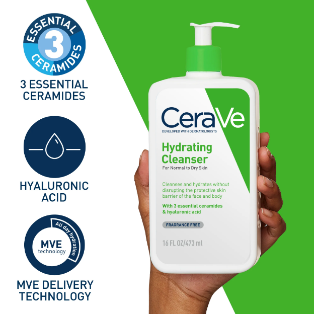 CeraVe Hydrating Cleanser for Normal to Dry Skin – Moisturizing Face Wash with Ceramides & Hyaluronic Acid