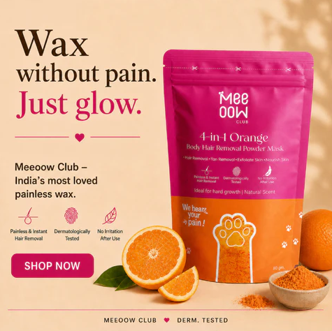Meeoow Brightening & Glowing Powder Wax – Best Hair Removal Wax Powder for Women | Easy At-Home Hair Removal & Smooth Glowing Skin