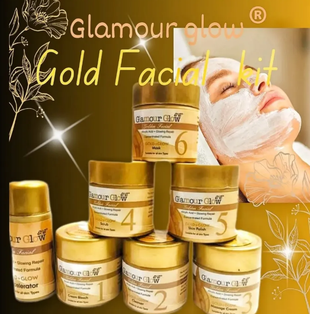 Glamour Glow 6 Steps 24K Gold Brightening & Glowing Facial Kit – Complete Gold Facial for Radiant, Hydrated & Smooth Skin | Suitable for All Skin Types