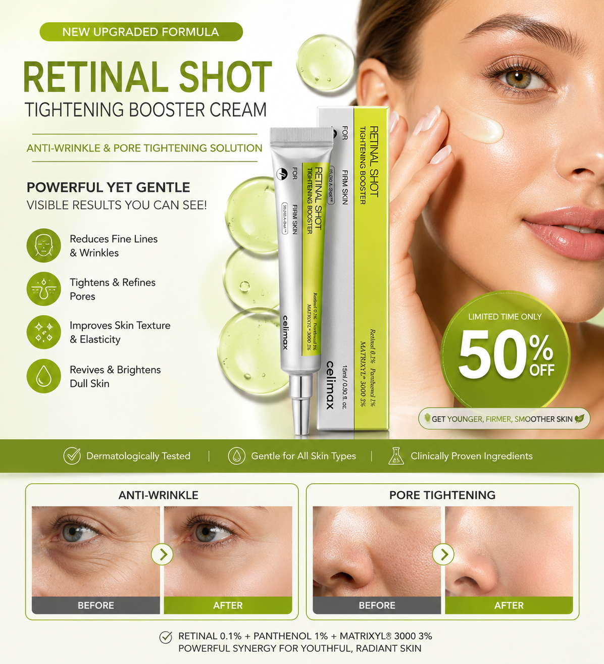 Celimax Retinol Shot Tightening Cream | Anti-Aging Retinol Face Cream | Smooth & Firm Looking Skin Care