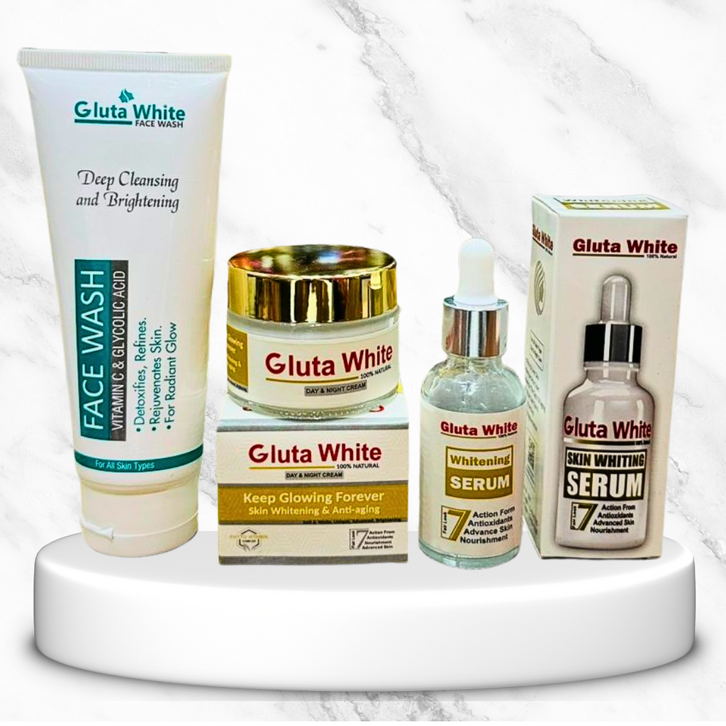 Gluta White 3 in 1 Skincare Deal – Whitening Face Wash, Brightening Night Cream & Glutathione Serum for Glowing Skin